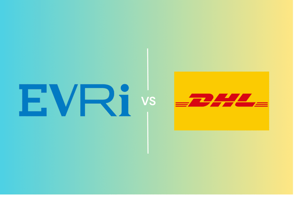 The Evri logo vs the DHL logo to represent ‘Evri vs DHL: Which Parcel Delivery Service is Better?’
