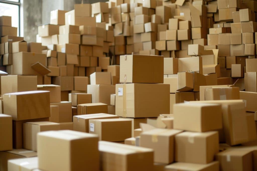 Lots of brown cardboard boxes stacked in a warehouse due to logistics planning mistakes